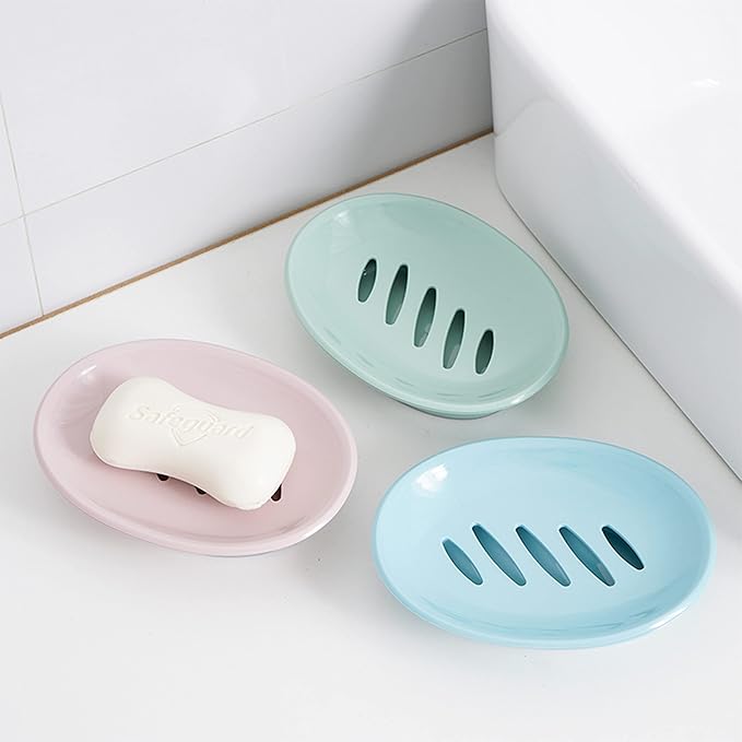 Soap Holder Storage Rack Plastic Dish 2-Pack With Drain Easy Cleaning Saver Dry Stop Mushy Tray for Shower Bathroom