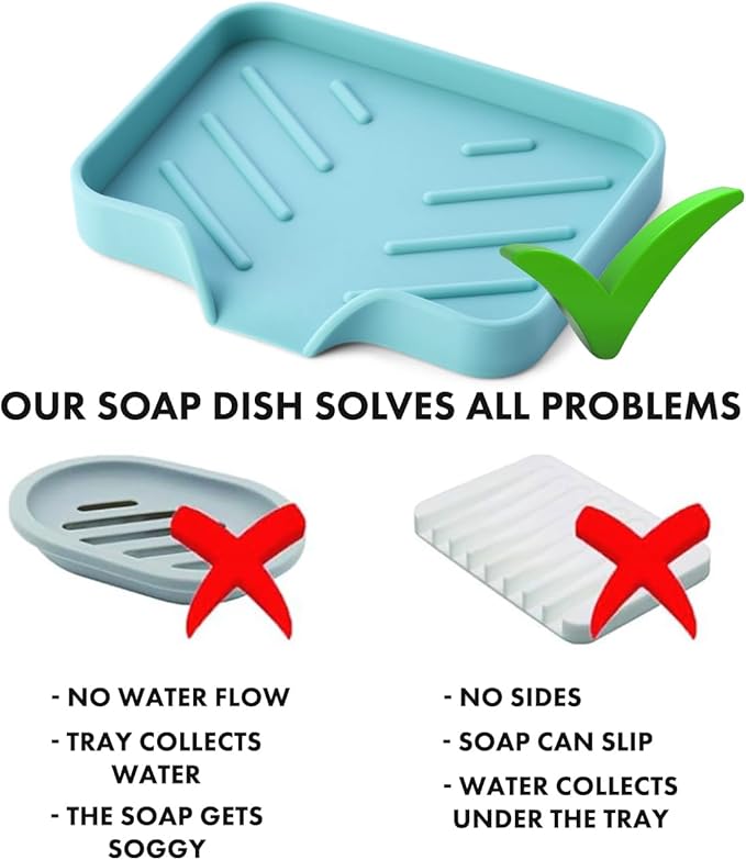Light Green Silicone Soap Dish Tray, Self-Draining Soap Holder for Bar Soap, Silicone Soap Tray with Drainage, Soap Dishes for Kitchen Counter