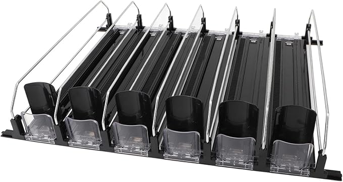Zerodis 6Pcs Fridge Drink Organizer, Can Water Bottle Drink Dispenser Automatic Beverage Pusher Beverage Thruster Beer Supermarket Shelf Thrusters Convenience Store Freezer (Black)