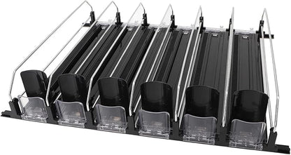 Zerodis 6Pcs Fridge Drink Organizer, Can Water Bottle Drink Dispenser Automatic Beverage Pusher Beverage Thruster Beer Supermarket Shelf Thrusters Convenience Store Freezer (Black)