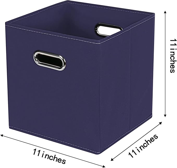 Fabric Cloth Storage Bins,Fabric Cube Bins Organizer with Dual Handles Foldable Cube Storage Baskets for Home Bedroom Storage,Set of 3,(Navy Blue)