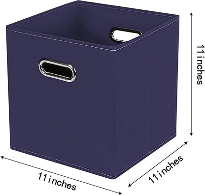 Fabric Cloth Storage Bins,Fabric Cube Bins Organizer with Dual Handles Foldable Cube Storage Baskets for Home Bedroom Storage,Set of 3,(Navy Blue)