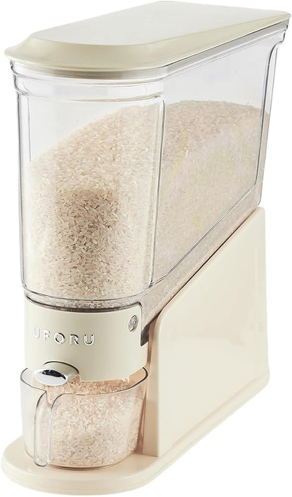 UFORU Rice Dispenser 11Lbs, Slim Rice Storage Container for Small Space, BPA-Free Clear Dry Food Dispenser Sealed Moisture Proof, Grain&Cereal Storage Bucket for Kitchen Pantry Household, Cream White