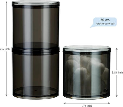 SheeChung 2-Pack Large 20oz Black Stackable Qtip Holder - Translucent Apothecary Jars with Storage Lids - Modern Bathroom Countertop Organizer for Cotton Balls, Pads, & Salts