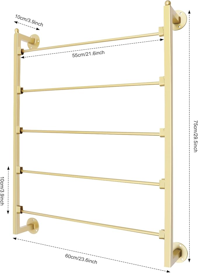 5-Tier Wall Mounted Scarf Display Rack, 23.6 x 29.5in Metal Scarf Holder, Commercial Hijab Organizer Stand, Space Saving for Retail Stores, Boutiques, Home (Gold)