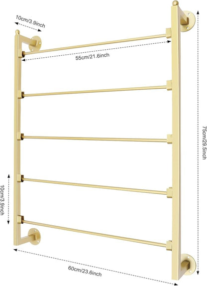 5-Tier Wall Mounted Scarf Display Rack, 23.6 x 29.5in Metal Scarf Holder, Commercial Hijab Organizer Stand, Space Saving for Retail Stores, Boutiques, Home (Gold)