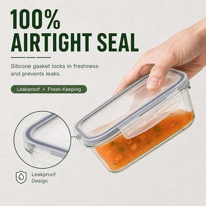 5 Pack 36oz Borosilicate Glass Food Storage Containers Set with Lids, Freezer Meal Prep Containers, Airtight Bento Lunch Container Set, Oven, Freezer and Dishwasher Safe, BPA Free, Kitchen Storage Set
