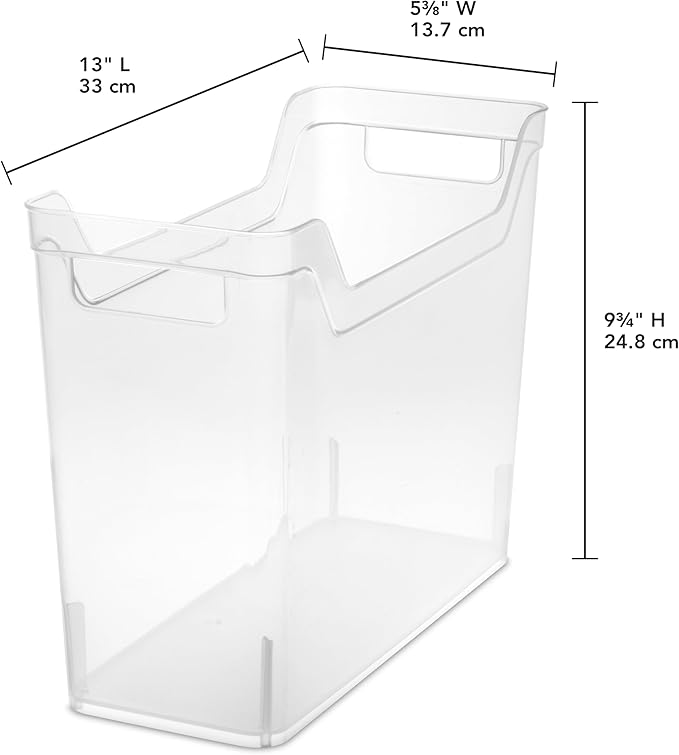 Sterilite Narrow Shelf Bin with Handles, Plastic Storage Container for Organizing Shelving, Closet, Pantry, and Countertops, Clear, 6-Pack