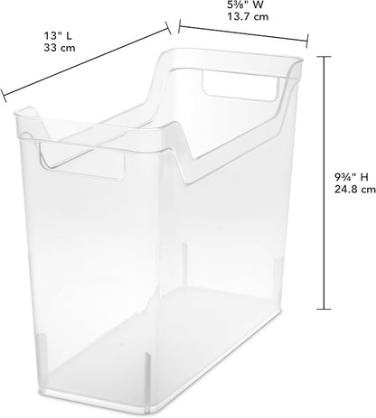 Sterilite Narrow Shelf Bin with Handles, Plastic Storage Container for Organizing Shelving, Closet, Pantry, and Countertops, Clear, 6-Pack