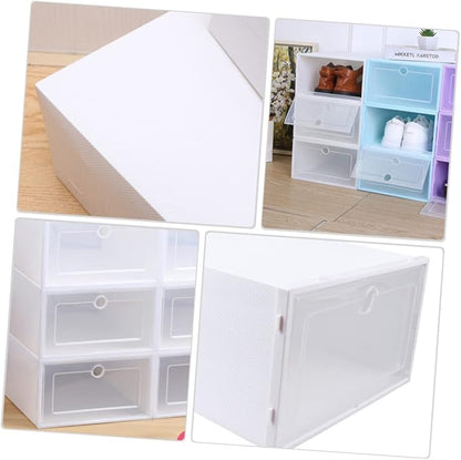 6pcs Stackable Shoes Organizer Plastic Shoe Storage Boxes Drawer Design Space-saving Case for and Accessories Round White