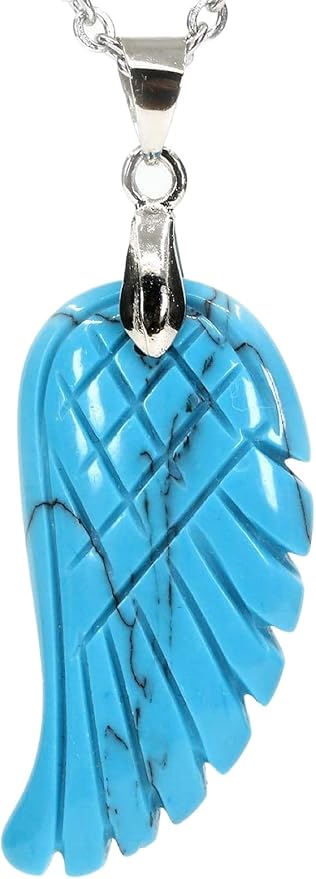 35mm Hand carved mixed gemstom angel wing for necklace pendant bead (man-made blue turquoise)