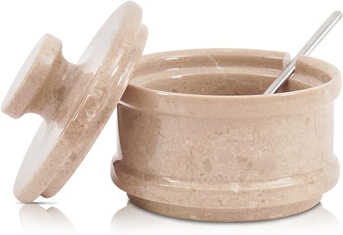 Radicaln Marble Salt Cellar with Lid 4" Inch Verona Handmade Salt Jar & Spice Storage Containers For Kitchen Countertop, Ideal Sugar Bowl & Salt dish For Table