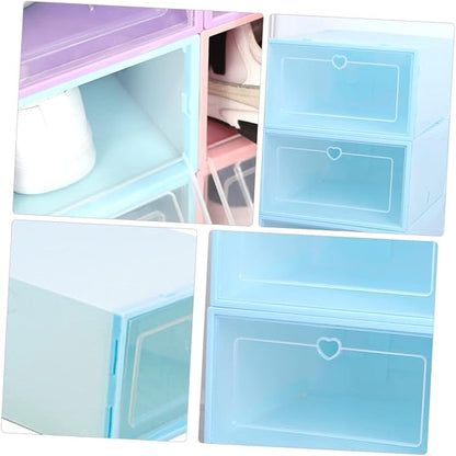 6pcs Transparent Clamshell Shoe Storage Box Capacity Organizer for Easy Access Plastic Design for Sneakers and Seasonal Footwear Heart Blue Color