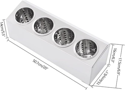 Commercial 4-Hole Stainless Steel Cylinder Flatware Silverware Utensil Holder Organizer Caddy, Detachable Countertop Utensil Dispenser for Forks Spoons Knives for Restaurant Kitchen Buffet