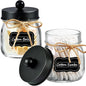 Amolliar Mason Jar Bathroom Vanity Organizer - Farmhouse Decor Qtip Dispenser Holder Canister Glass - 8oz Mason Jars &Stainless Steel Lids for Q-tips,Cotton Swabs,Rounds,Bath Salts,Ball/Black,2-Pack