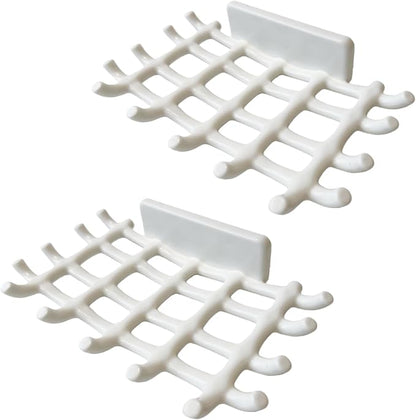 2-Pack Adhesive Bar Soap Holder, No-Drill Wall Mounted Soap Dish for Shower, Self-Draining Soap Saver with Grid Design, Plastic Soap Rack for Bathroom, Kitchen (White)