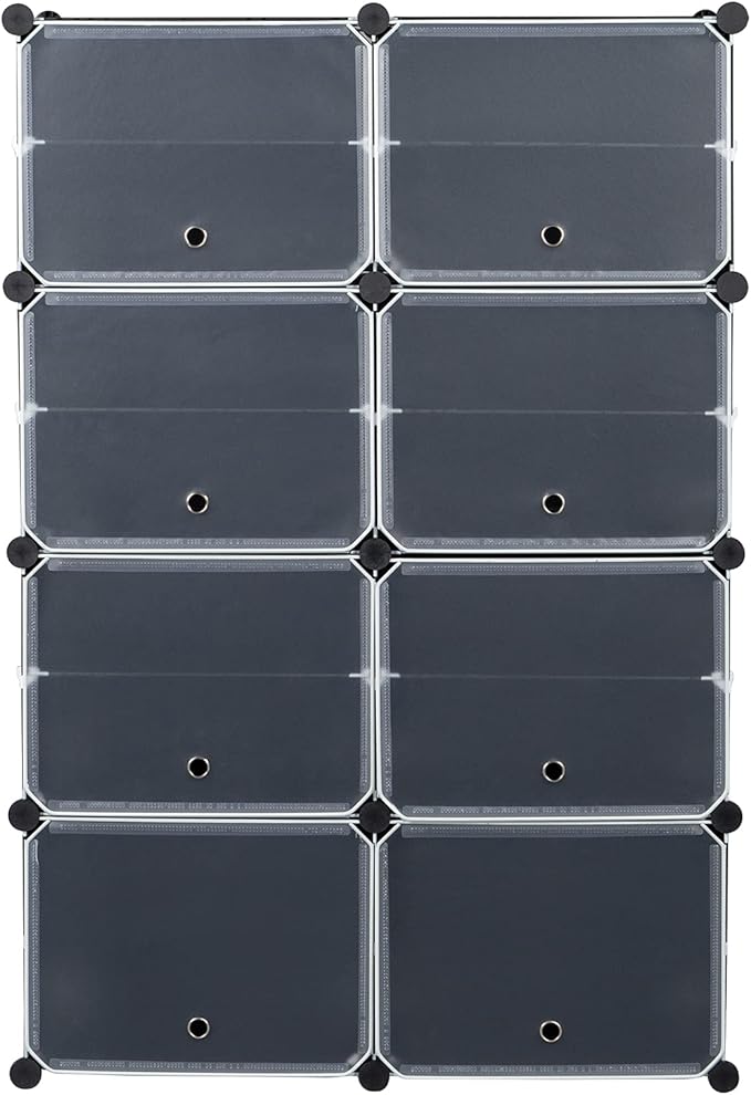 14 Cubes Shoe Rack,Portable Shoe Rack Organizer,Stackable Detachable Free Standing Shoe Rack,Plastic Shoe Storage Cabinet,Shoe Storage Boxes,with Doors,for Closet, Hallway, Bedroom, Entryway (Black)