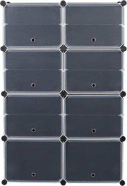 14 Cubes Shoe Rack,Portable Shoe Rack Organizer,Stackable Detachable Free Standing Shoe Rack,Plastic Shoe Storage Cabinet,Shoe Storage Boxes,with Doors,for Closet, Hallway, Bedroom, Entryway (Black)