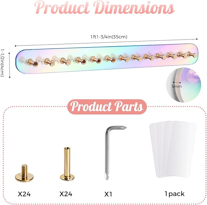 Iridescent Acrylic Necklace Holder Wall Mount, Adhesive Jewelry Organizer with Hooks, 5mm Thick Heavy Duty Hanging Chain Rack for Bathroom, Closet, Door & Dressing Table, 2 Pack