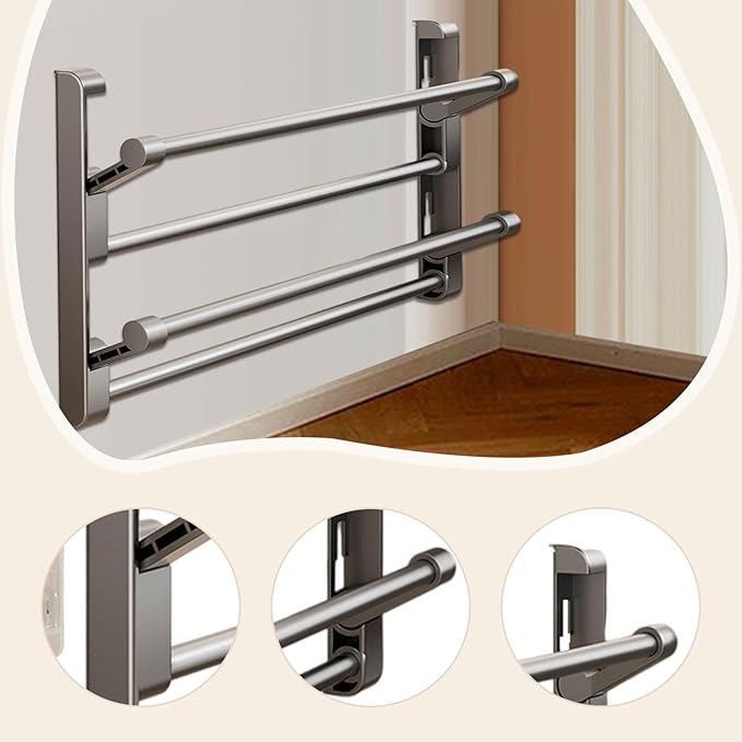Yajuyi Shoe Storage Rack Foldable Organizer Folding Hanging Shelf Space Saving Aluminum Punch Free Suitable for Entryway Kitchen Bedroom, 70cm