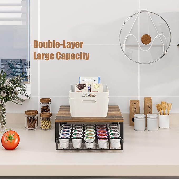 Coffee Pod Holder Drawer 1 Tier for K Cup Capsule Pods Storage Organizer Under Coffee Pot Storage Sliding Drawer (Black, 1 Tier)