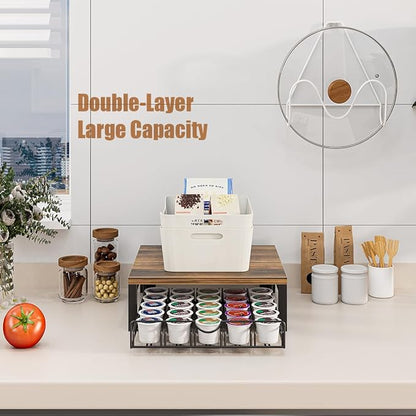 Coffee Pod Holder Drawer 1 Tier for K Cup Capsule Pods Storage Organizer Under Coffee Pot Storage Sliding Drawer (Black, 1 Tier)