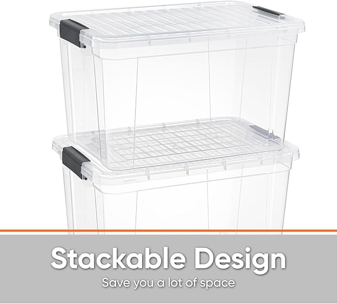 Superio Deep Storage Organizer Bin with Lid X-Deep Small Clear Storage Box with Latch for Home, Kitchen, Garage- Store, Food, Supplies, and Hair Accessories (4.75 Quart)