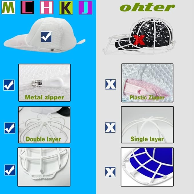 Hat Washer Cage for Washing Machine, Cap Washer with Mesh Bags, Hat Washer for Baseball Caps, Hat Cleaner/Cleaning Protector Cage (White - 2 Pack)