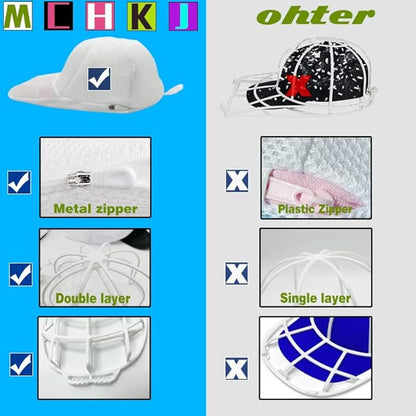 Hat Washer Cage for Washing Machine, Cap Washer with Mesh Bags, Hat Washer for Baseball Caps, Hat Cleaner/Cleaning Protector Cage (White - 2 Pack)