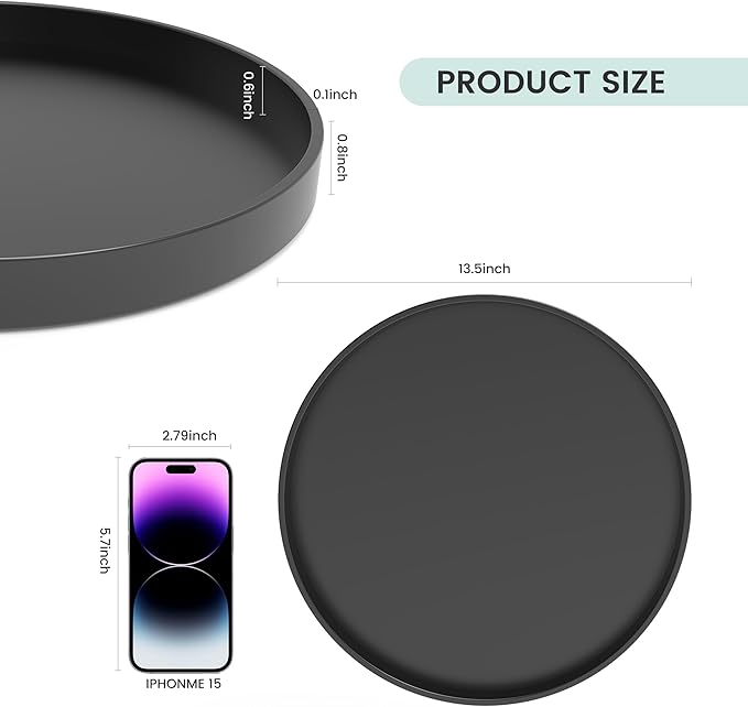 1 Pack 13.5" Bathroom and Vanity Tray, ABS Bathroom Counter Organizer, Coffee Table Decor for Perfume, Candles, Keys &More. Kitchen Countertop Organizer, Decorative Tray Soap Holder, Black