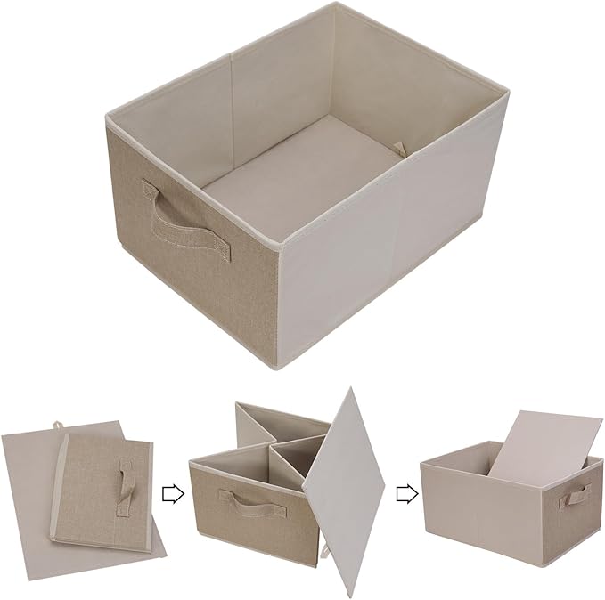 Collapsible Sorage Bins, Storage Cubes Baskets Collapsible Fabric Storage Boxes with Handles for Home and Office (Set of 4, Beige, 15.4 x 11.4 x 7.91inch)