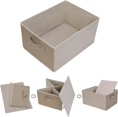 Collapsible Sorage Bins, Storage Cubes Baskets Collapsible Fabric Storage Boxes with Handles for Home and Office (Set of 4, Beige, 15.4 x 11.4 x 7.91inch)