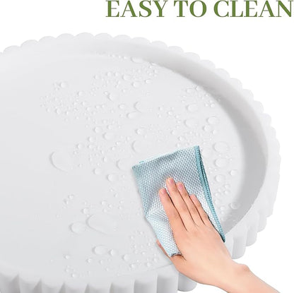 Round Bathroom Tray Silicone Kitchen Counter Decor Vanity Organizer Decorative Coffee Table Tray for Perfume, Candle, Soap Dish, 9 Inch, White