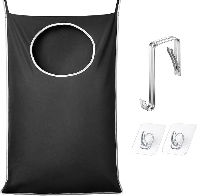 KEEPJOY XL Black Door Hanging Laundry Hamper, 36.5" x 22.5" Large Capacity Hanging Hamper Bag with Large opening and Strong Hooks for All Family Laundry, Blankets, and Toys (Black,1-Pack)