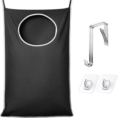 KEEPJOY XL Black Door Hanging Laundry Hamper, 36.5" x 22.5" Large Capacity Hanging Hamper Bag with Large opening and Strong Hooks for All Family Laundry, Blankets, and Toys (Black,1-Pack)