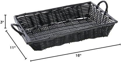 HUBERT Basket with Handles Black Wicker - 16" L x 11" W x 3" H