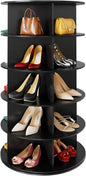 SpaceAid 5 Tier Rotating Shoe Rack Tower, Spinning Shoe Display Lazy Susan, Revolving 360 Shoe Rack Storage Round Carousel, Vertical Handbag Rotate Shoes Closet Organization (5-Tier Black)
