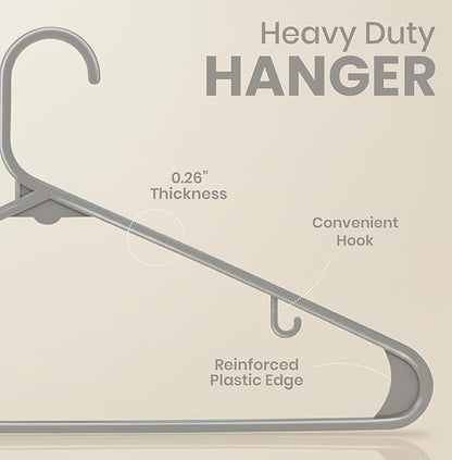 Utopia Home Plastic Hangers 20 Pack - Space Saving Clothes Hanger - Durable & Strong Closet Organizers and Storage with Built-in Strap Hooks - Essential for Shirts, Pants, Skirts & Coats (Grey)