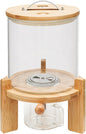 DYNAMI 5L/1.3Gal Glass Rice Dispenser with Airtight Lid,Glass Cereal Dispenser w/Bamboo Stand and Measuring Cup,Bamboo Lid with Thermometer & Silicone Seal Ring,for Kitchen Organization Pantry Store