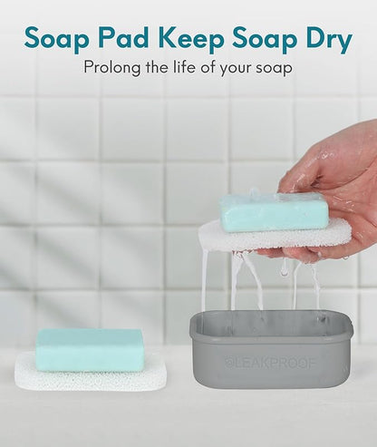 Quatish Compact Leakproof Travel Soap Case, Silicone Soap Box with Draining Layer, Enhanced Soap Container, Suitable for Camping, Gym, Bathroom, Outdoor Essentials, Grey