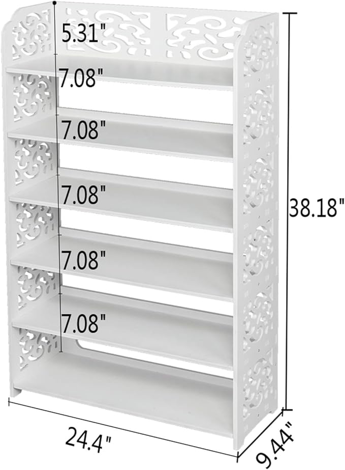 6 Tier Wood-Plastic Board Shoes Rack,Narrow Vertical Shoes Rack,Freestanding Shoe Organizer Shelf,Shoe Rack Storage Organizer,with Shelves,for Closet, Entryway, Front Door Entrance, Hallway (White)