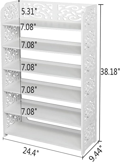 6 Tier Wood-Plastic Board Shoes Rack,Narrow Vertical Shoes Rack,Freestanding Shoe Organizer Shelf,Shoe Rack Storage Organizer,with Shelves,for Closet, Entryway, Front Door Entrance, Hallway (White)