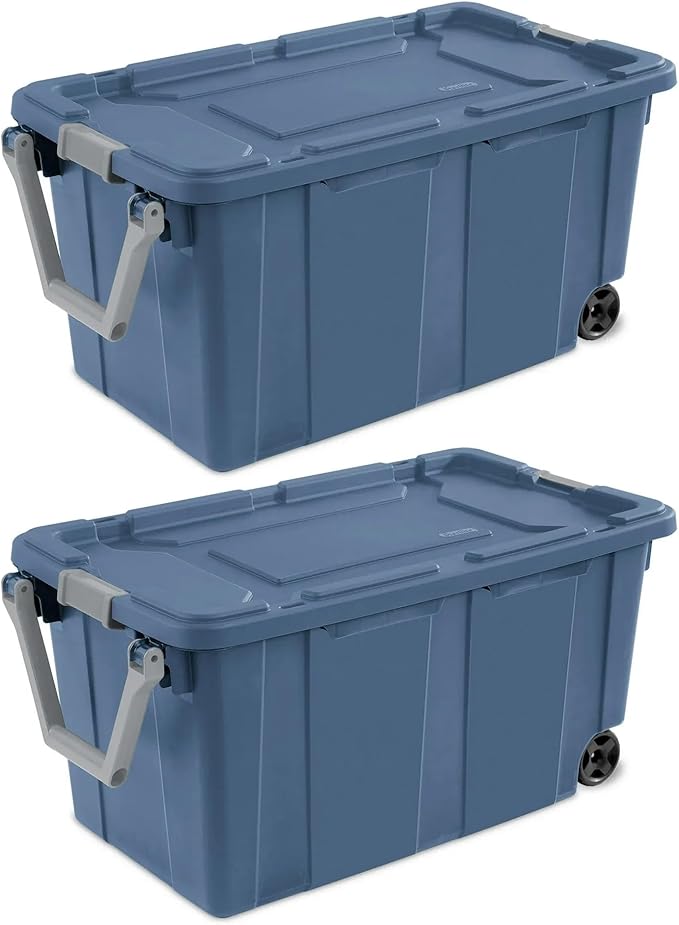 Extra Large Storage Bin, 40 Gallon Wheeled Plastic Storage Container with Handle,Pack of 2 (blue)