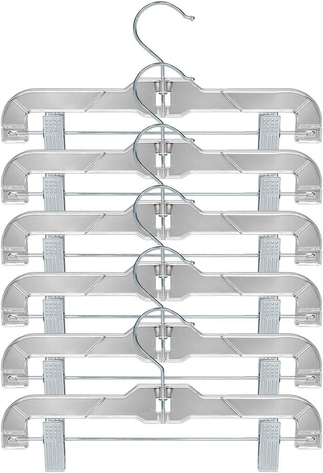 Crystal Clear Plastic Pants Hangers 20 Pack, with Strong Metal Clips, Skirts, Trousers, Trunks, Swim Suits, Teenagers, Heavy Duty, Acrylic 11 inch