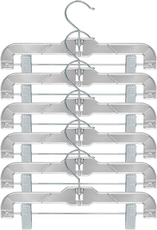 Crystal Clear Plastic Pants Hangers 20 Pack, with Strong Metal Clips, Skirts, Trousers, Trunks, Swim Suits, Teenagers, Heavy Duty, Acrylic 11 inch
