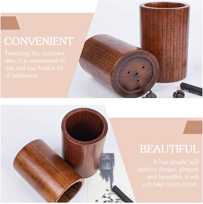 Cabilock Wooden Chopsticks Holder Utensil Organizer for Kitchen Countertop Storage - Multi-Functional Large Capacity Canister