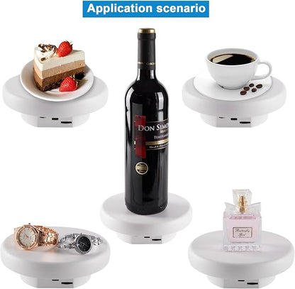 360° Electric Rotating Platform with Type-C Cable, 6.3in / 15lb Motorized Rotating Display for Jewelry Photography Products Live Show Video shoot, Mushroom Rotating Stand for 3D Model Cake White