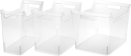 Sterilite Narrow Shelf Bin with Handles, Plastic Storage Container for Organizing Shelving, Closet, Pantry, and Countertops, Clear, 6-Pack