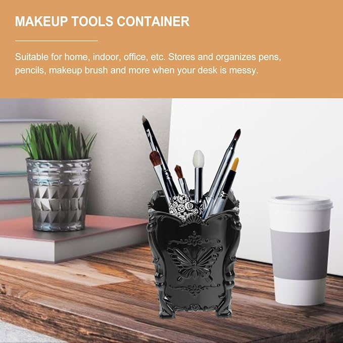 GALPADA Butterfly Decorated Makeup Brush Holder Acrylic Pot Cosmetic Brush Storage