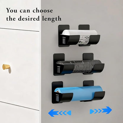 4 Pairs Bin Bag Holder Self-Adhesive Foil Holder Wall Mounted Plastic bag Holders Cupboard Door Storage Organiser No Punching Garbage Bag Dispenser for Tin Foil,Cling Film,Trash (Black)